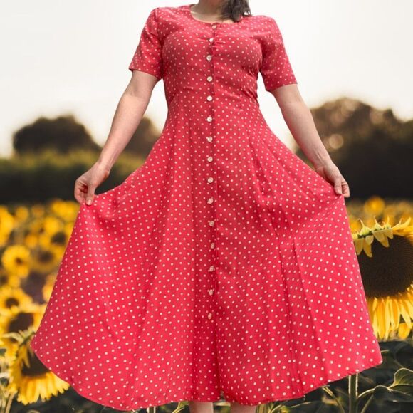 RARE Vintage J. Peterman Company '40s Style Silk Polka-Dot Dress - Picture 1 of 16